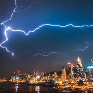 Dramatic lightning bolts illuminate the night sky over Redington Beach