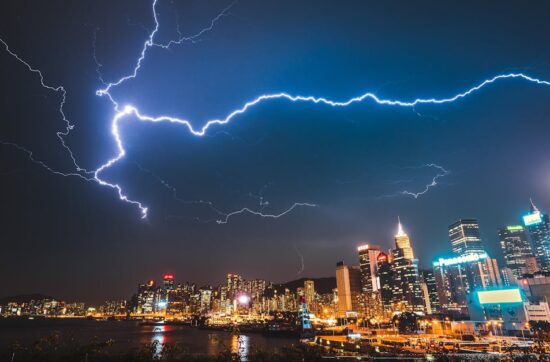 Dramatic lightning bolts illuminate the night sky over Redington Beach